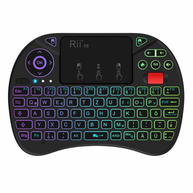 Riitek Rii X8 Mini DE Funk USB Dongle Tastatur QWERTZ & Maus Kombo beleuchtet kabellos